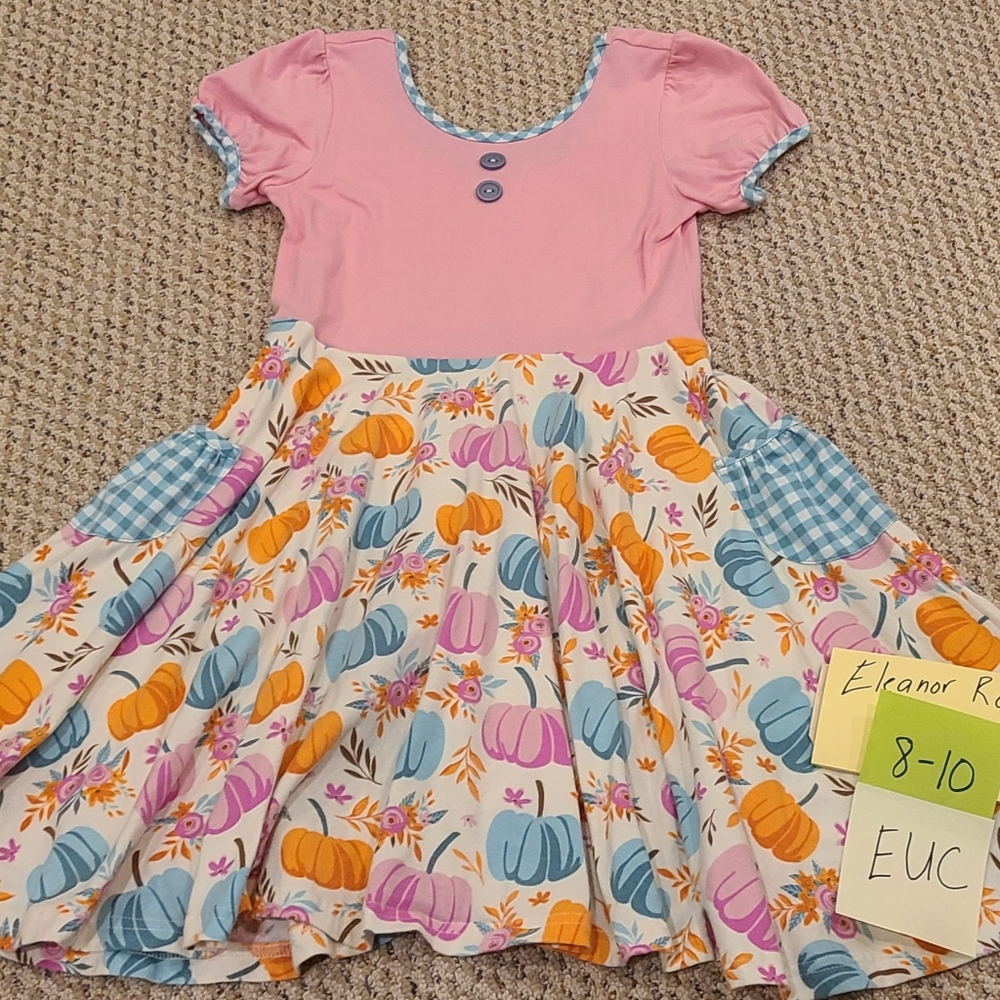 Eleanore Rose Pink and Multicolor Dress with Pumpkin Print